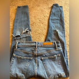 GRLFRND Distressed Straight Leg Jeans in Blue